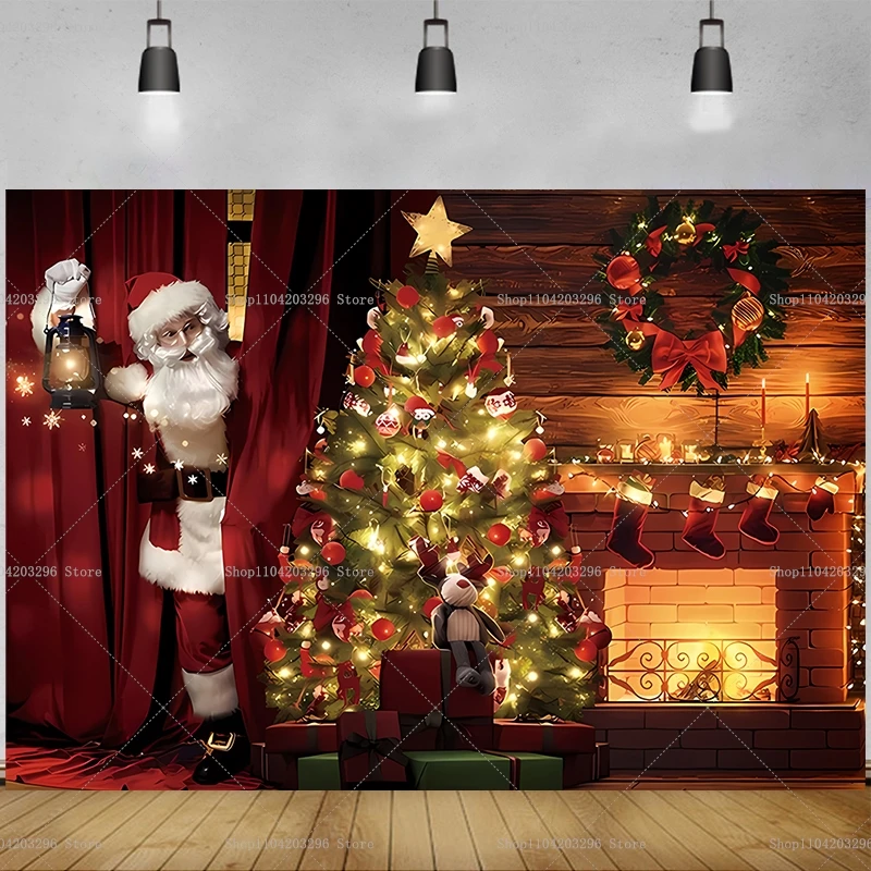 Winter Clothing Photo - Christmas Photography Background Window Curtain Fireplace
