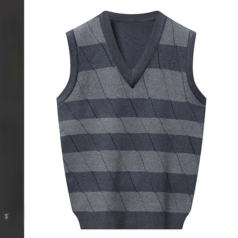 Men' S Vests Sleeveless Sweater Autumn V-Neck Waistcoats Middle-Aged Warm Top Quality Pure Wool Knit Vest Loose Outer