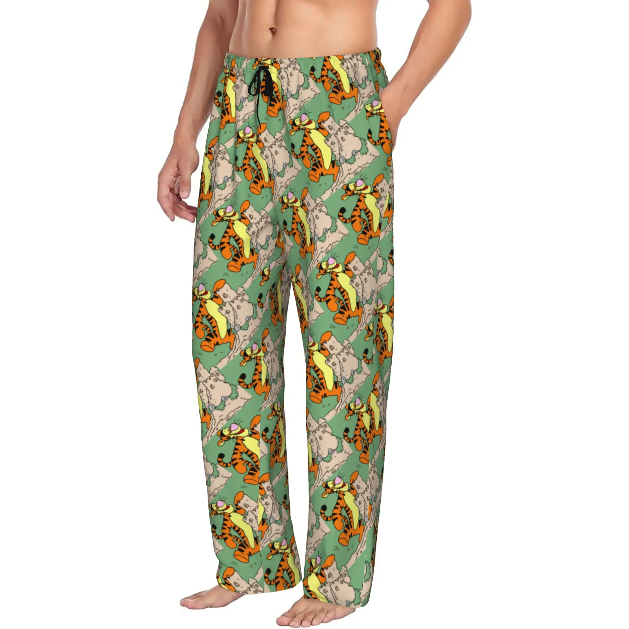 Custom Men My Friends Cartoon T-Tigger Pooh Pajama Pants Print  Sleep Sleepwear Bottoms with Pockets