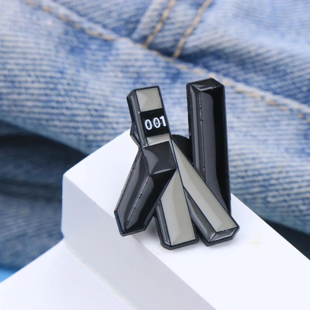 Cartoon Punk Number 001 Geometric Shape Enamel Lapel Pin Metal Brooch Badge, Minimal Block Color Letter Pattern BackpackOrnament