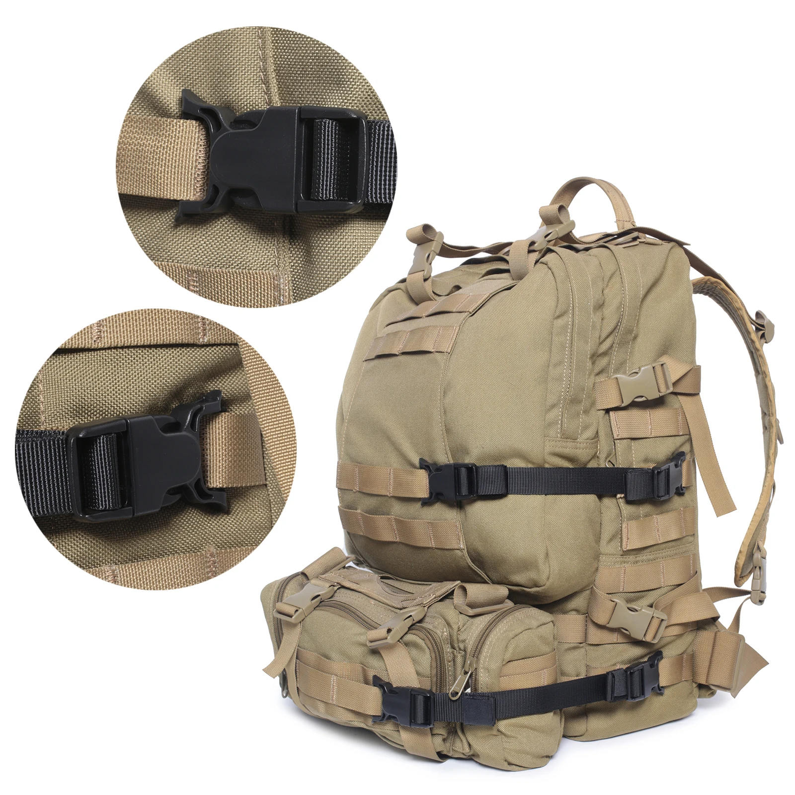 2PCS Tactical Rush Tier System Backpack Molle Adjustable Fastening Straps with UTX Duraflex Buckle Clips Bundling Accessory