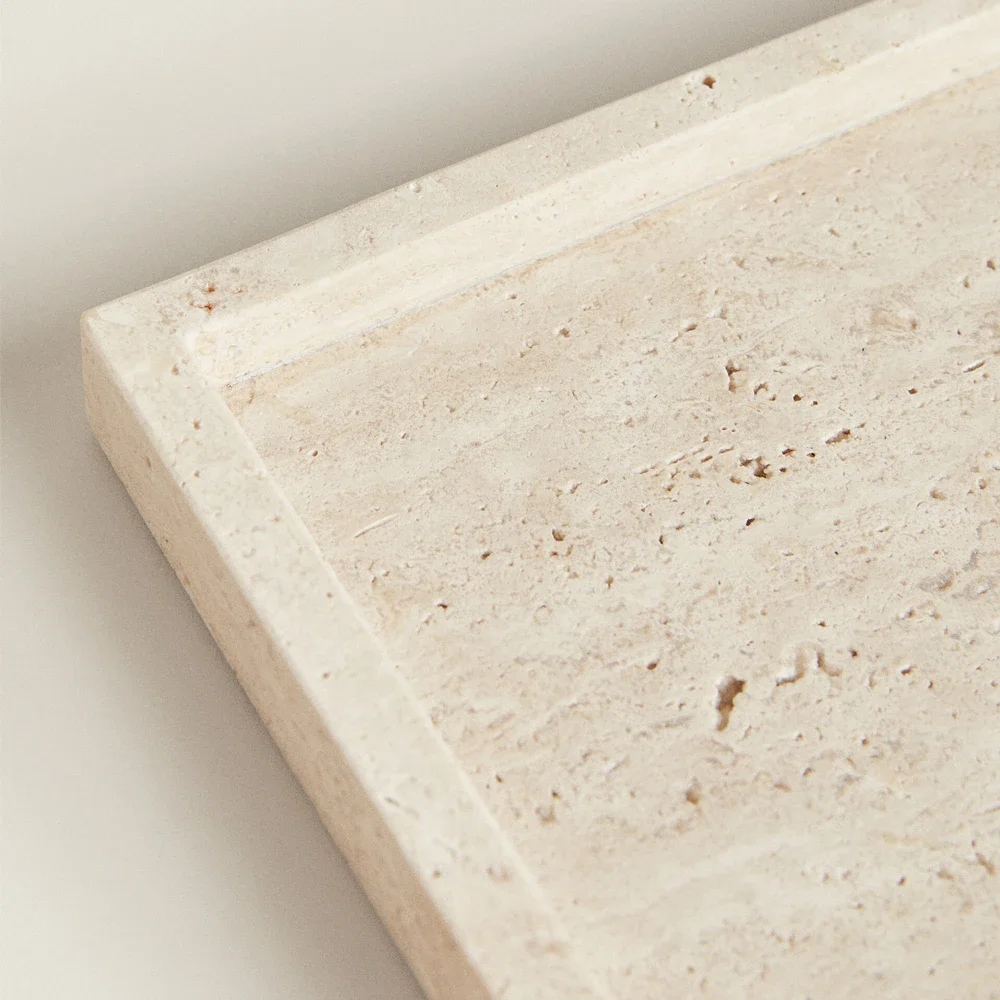 Travertine Stone Bathroom Vanity Tray for Cosmetic Perfume Natural Marble Kitchen Sink Tray for Soap Dispenser Sponge Holder