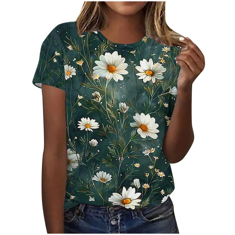 3d Roses Daisy Print Women T Shirts Summer Fashion Flower Graphic Short Sleeve Top Oversized Female Tees Casual Girls T-shirts