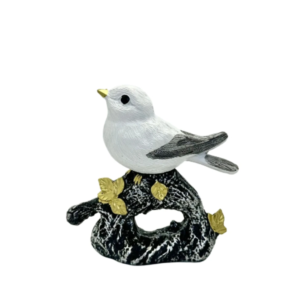 White Resin Bird for figurine Perched on Textured Branch Hand Finished Decor for Living Room Bedroom Office 10x4x11.5cm Easy