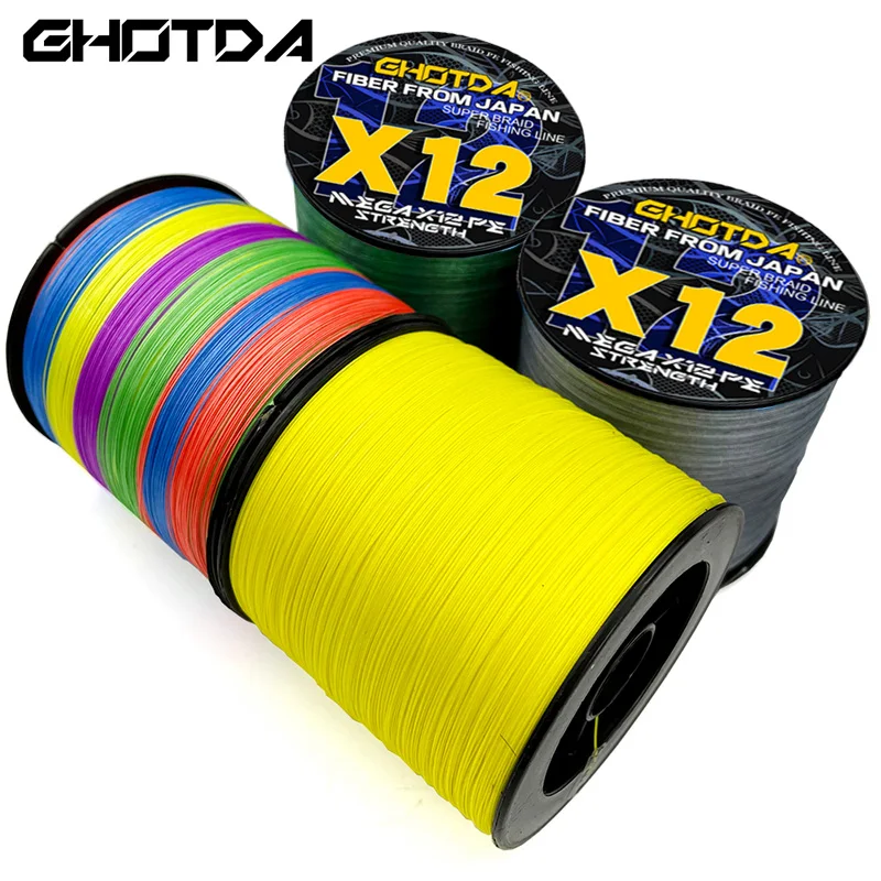 Durable X12 Strands Multifilament PE Braided Lure Fishing Line 300/500m Higher Density Multicolor Main Wire 25LB-120LB Big Game