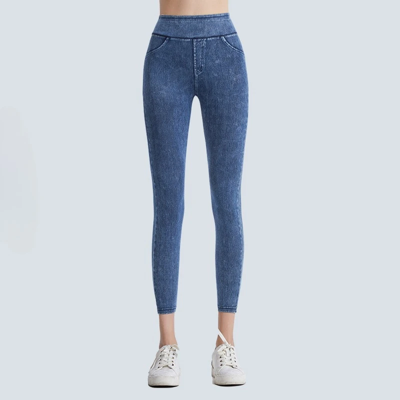 Sexy  Trend High Waist Faux Jeans Women Skinny Lift Hip Tummy Stretch Fitness Casual Pants  Outer Pockets Y2k Clothes Gothic