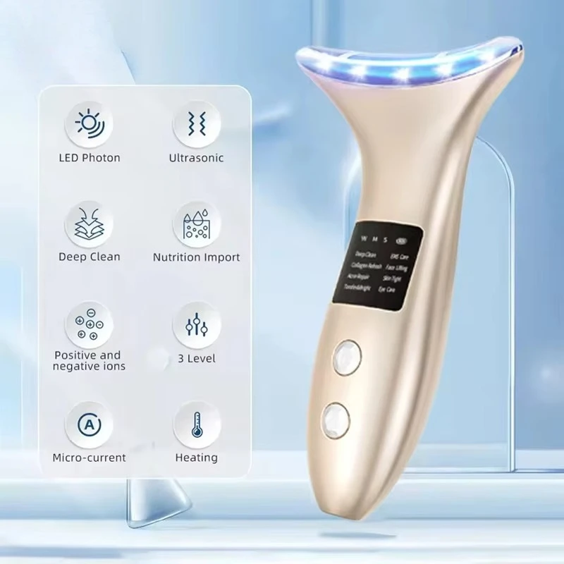 RF EMS LED Facial Beauty Device Electric Face Neck Lifting Massager Household Anti‑Aging Skin Care Instrument