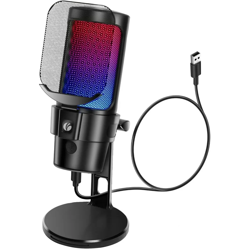 USB Gaming Microphone with RGB Lights and Mute Function
