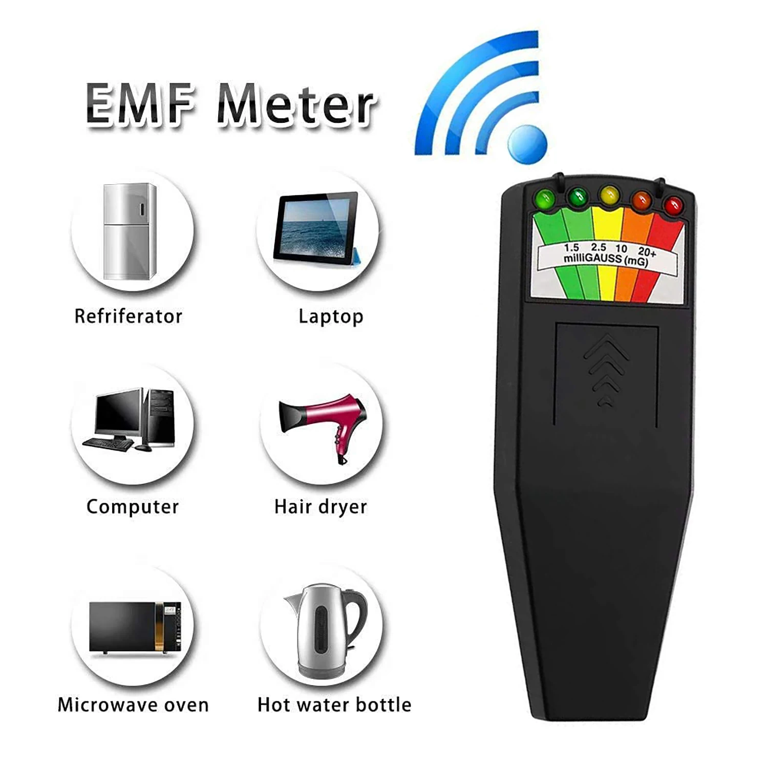 EMF Meter 5-LED Magnetic Field Detector Ghost Hunting Paranormal Equipment Tester Portable Counter Professional EMF Meter Tester