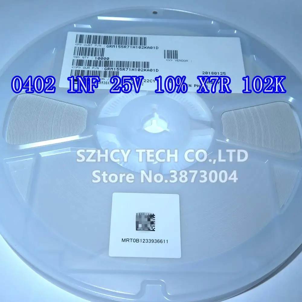

10000 шт. 0402 1NF 25 В 10% X7R 0402 102K GRM155R71H102KA01D Новый и оригинальный