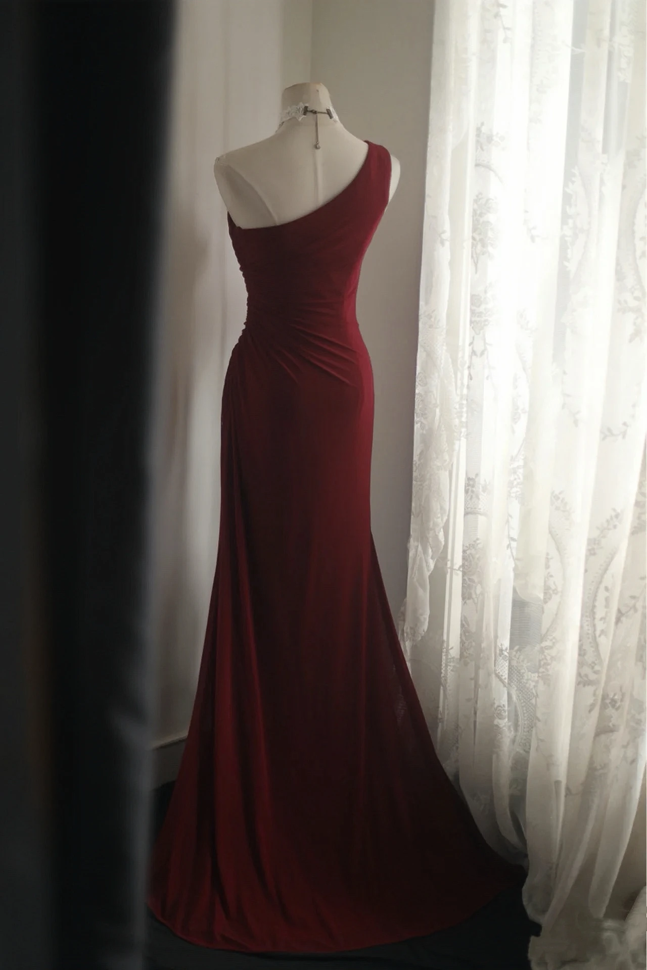 Elegante retro vermelho fishtail vestido de noite um ombro fenda lateral irregular enrugamento anfitrião ocasiões casamento crescido festa de aniversário