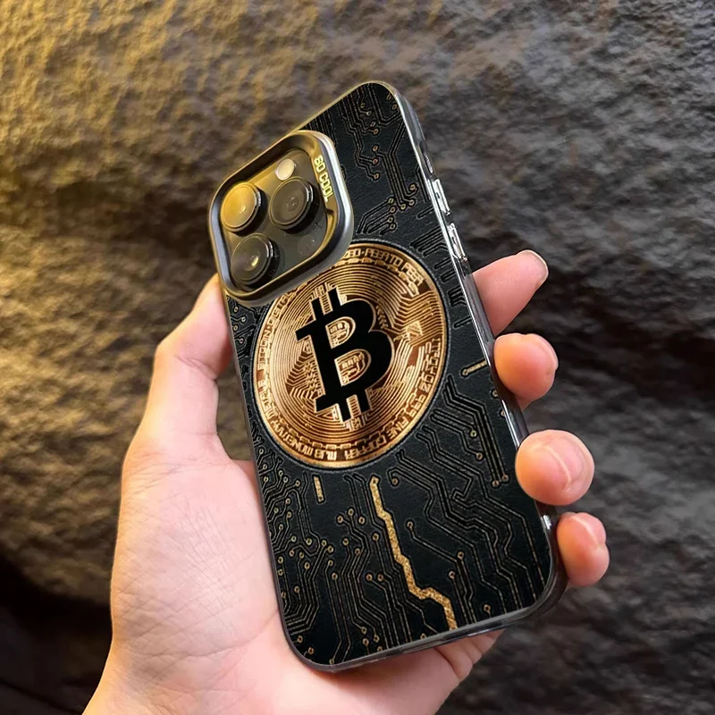 Luxury Bitcoin  Phone Case For Xiaomi Mi 14T 14 3 12T 13T Pro 11 Lite 5G NE POCO M6 F6 F5 X6 M6 Electroplate Silver IMD Cover