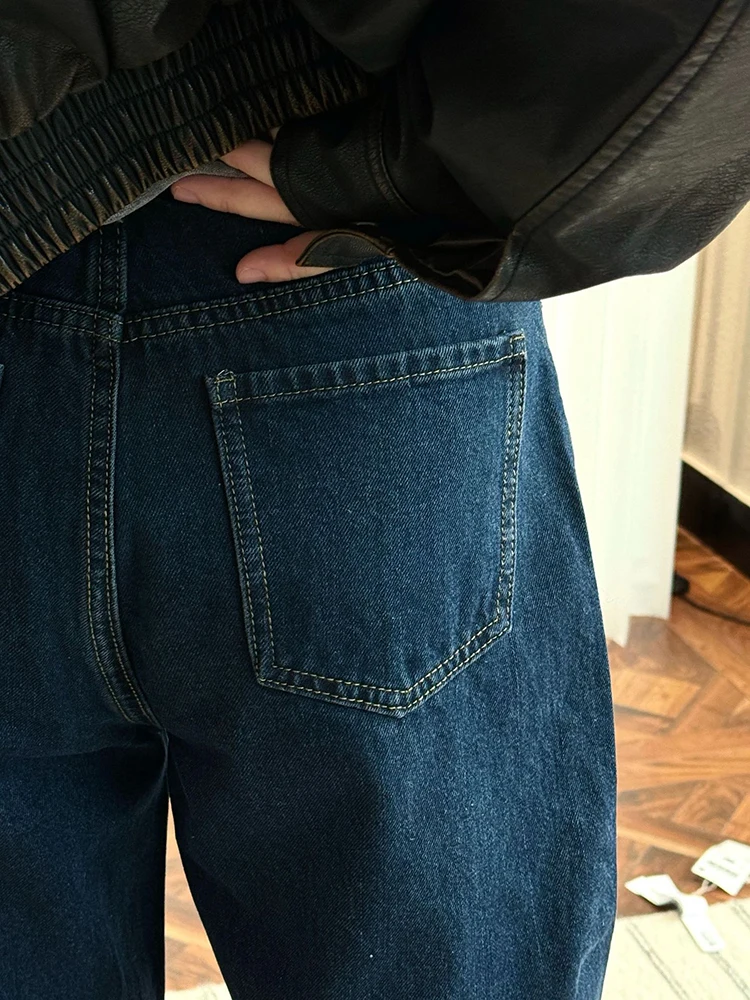 FANAN Office Lady Jeans per donna Pantaloni in denim dritti a vita alta blu scuro Pantaloni alla moda 2025 Nuovi vestiti primaverili