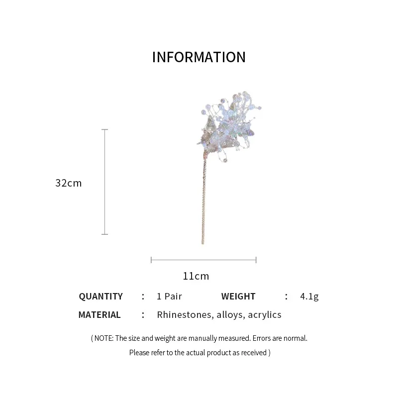 1/2 Pcs Elf Butterfly Hairpin for Women Fairy Rhinestone Crystal Hair Clips Princess Bride Wedding Accessories Christmas Gifts