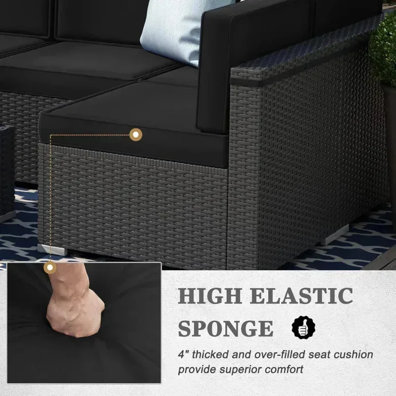 QAZ8-Q8 قطع مجموعة اثاث الفناء 44 "طاولة حفرة نار تعمل بالغاز البروبان. أطقم أرائك محادثة من الخيزران مقطعية خارجية مع قهوة T #5