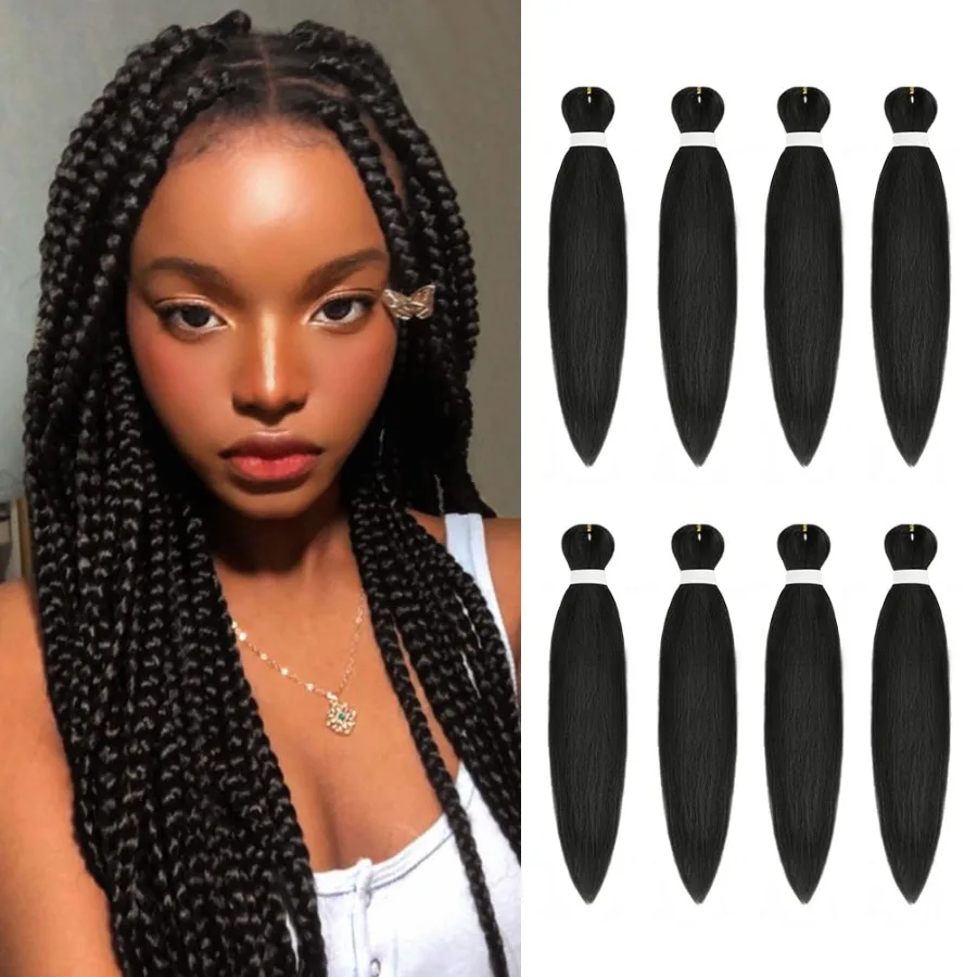Cabello trenzado preestirado de 16 pulgadas, 8 paquetes de extensiones de cabello trenzado sintético para mujeres negras con ajuste de agua caliente Yaki Croc