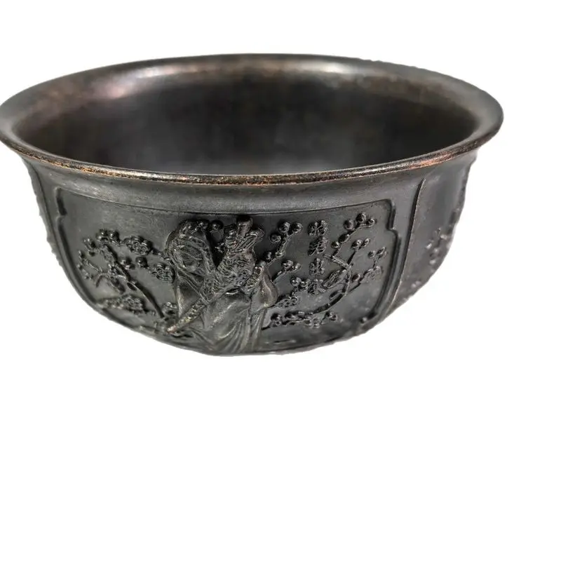Antique Collection: Qianlong Era Gilt-Plated Relief Featuring Four Beauties, Bronze Bowl, Home Decor Ornament