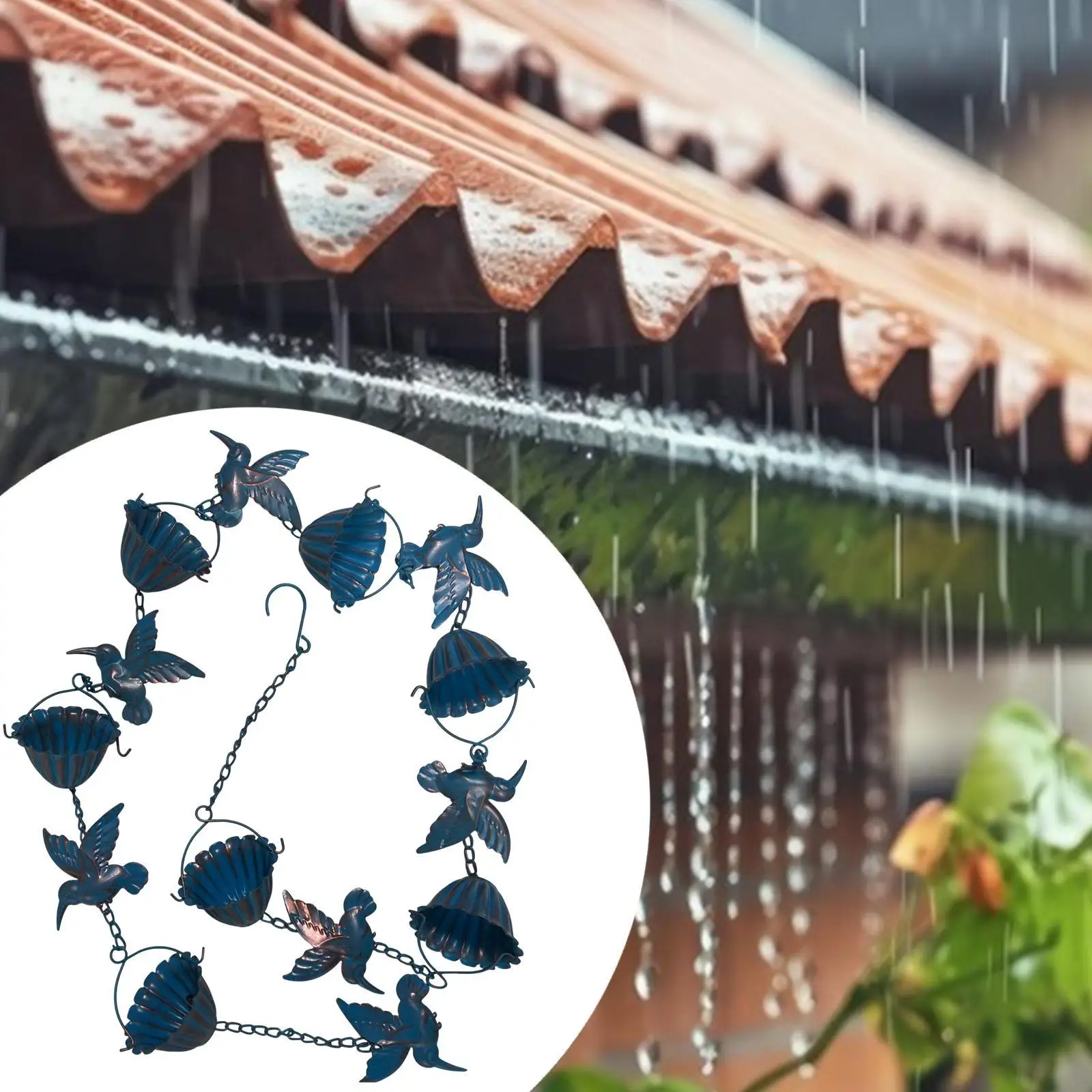 Decorative Rain Chain for Gutters Iron Cup Water Collector with Hanging Hook Outdoor Rainwater Downspout Chain for Garden Yard