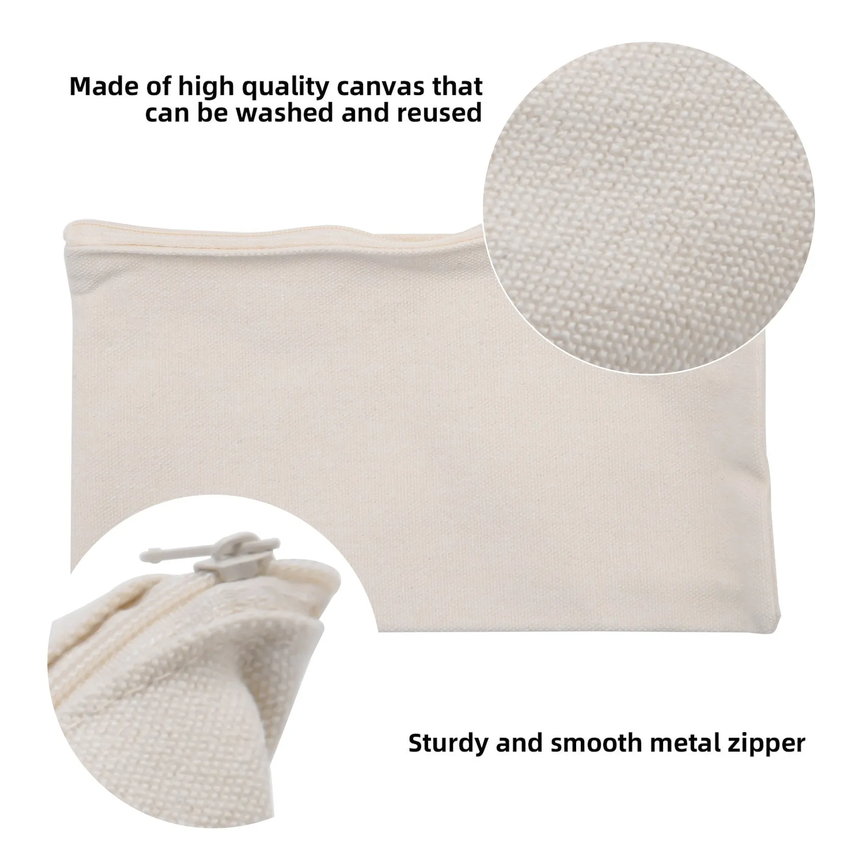 A01E-40 Pcs Canvas Pencil Pouch Zipper Makeup Bags Blank Craft DIY Bags Multipurpose Toiletry Stationary Storage Bags