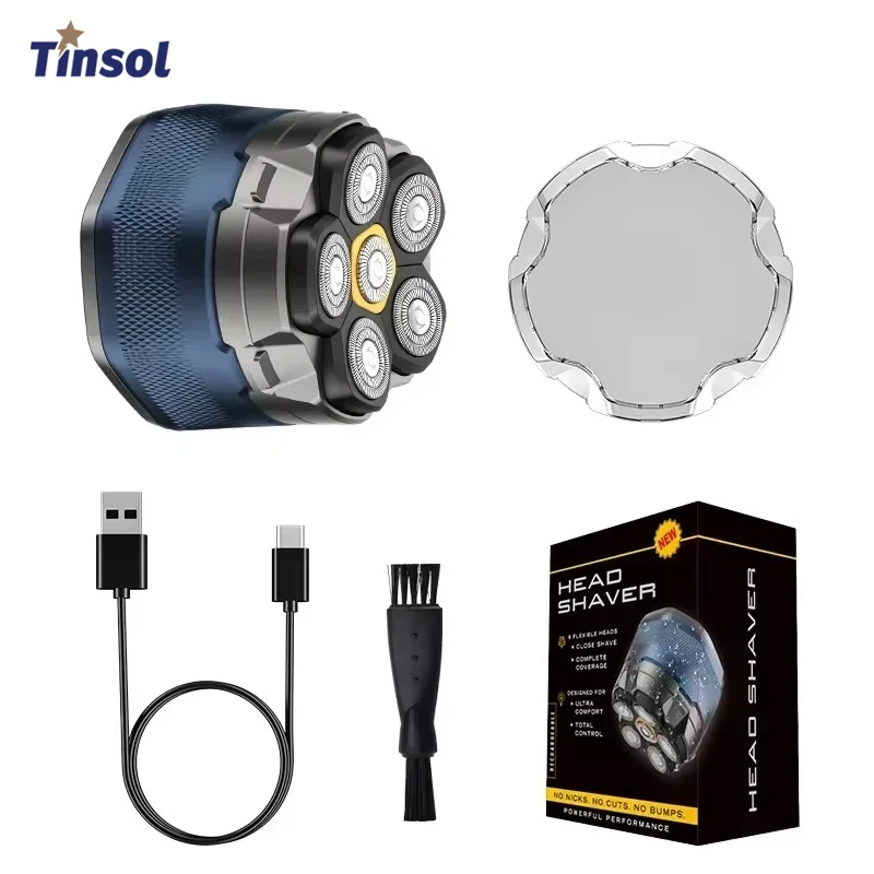 Tinsol New Bald Men's Titanium Electric Hair Clipper Razor 6D Magnetic Hair Trimmer Rechargeable Waterproof Facial Repairer