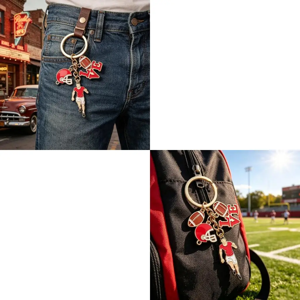 91AF Creative Alloy Football Ring Perfect For Backpack Decorations Pendant