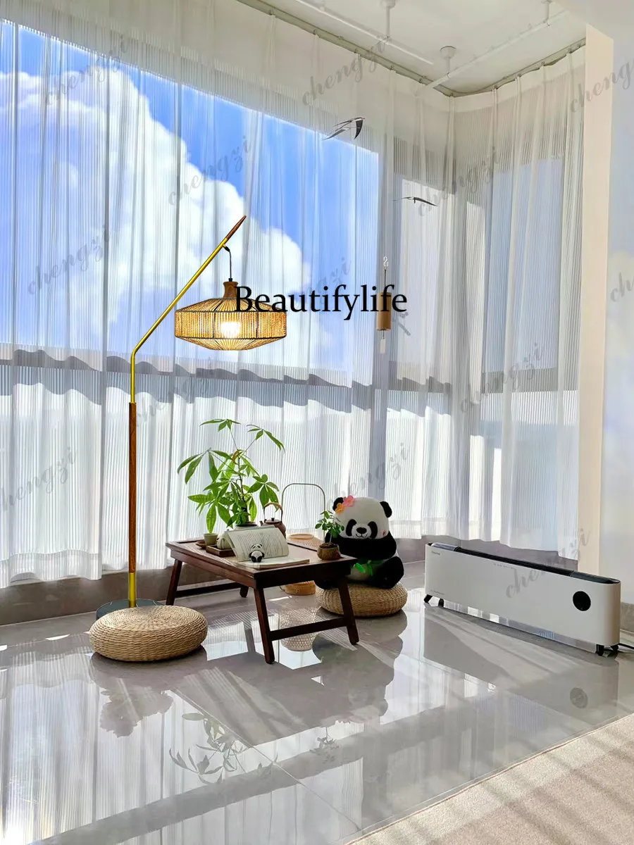 Floor lamp retro style living room sofa bed and breakfast, rope weaving medieval vertical lamp