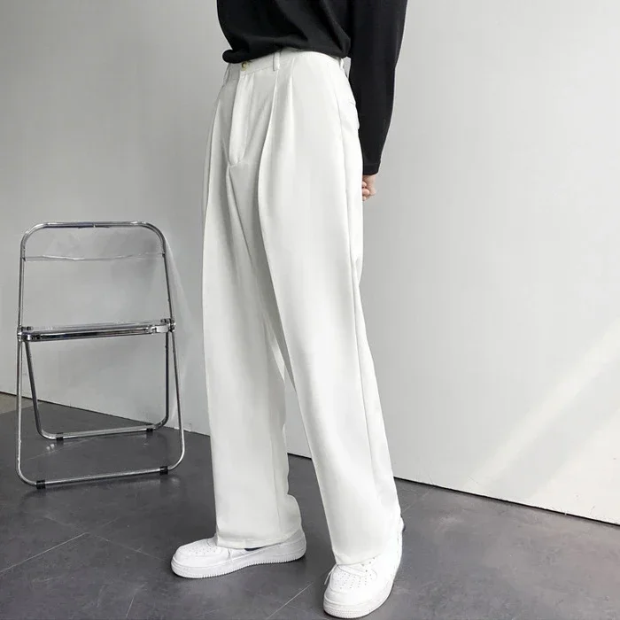 Japanese and Korean Men Thin Pendant Casual Dress Pants Men Ins Nine Points Loose Straight Leg Casual Wide Leg White Suit Pants