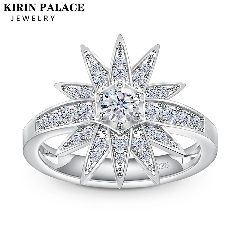 

0.3ct Moissanite Ring for Women 925 Silver White Gold 4.0mm Round Cut D/VVS1 Sunflower Solitaire Ring for Engagement Wedding