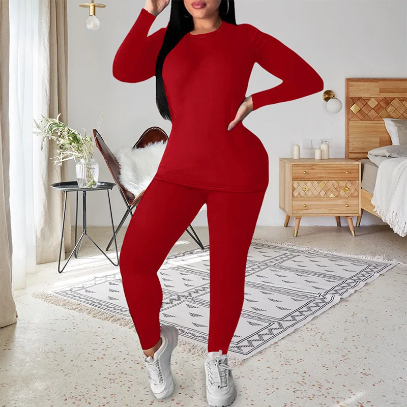 جنوب شرق آسيا المرأة الرياضية طويلة Sve تي شيرت وسراويل ضيقة عادية قطعتين مجموعة محطة مستقلة عبر الحدود #2