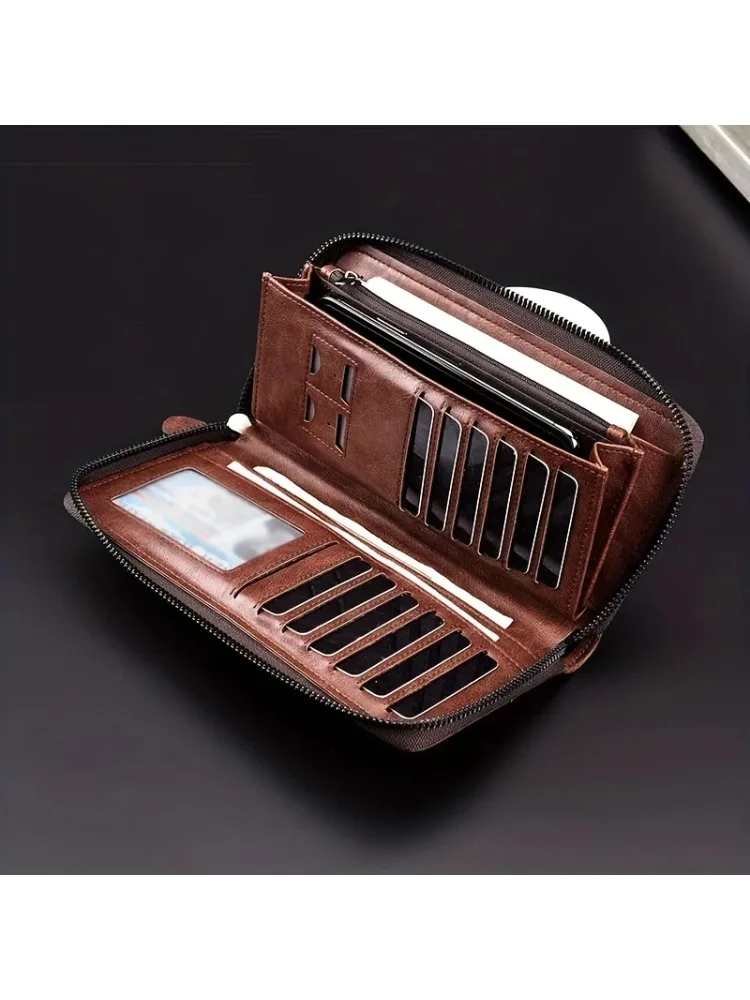 Herren-Langbrieftasche mit Reißverschluss, hochwertige PU-Leder-Geldbörse für Herren, RFID-blockierende Business-Clutch, Kreditkartenetui, Herren-Geldbeutel