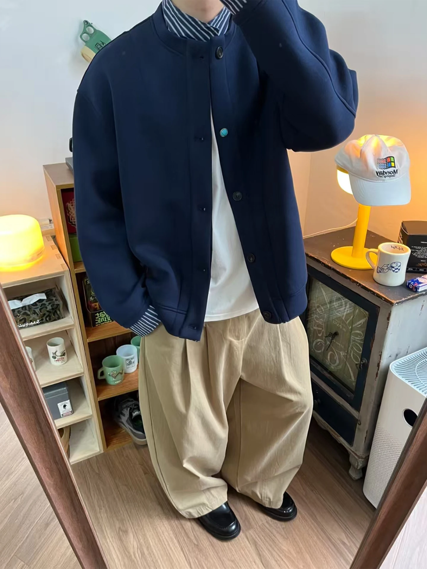 

Бирюзовая мужская толстовка Cleanfit Lazy Top в американском стиле с полосками, повседневная свободная джинсовая куртка для осени