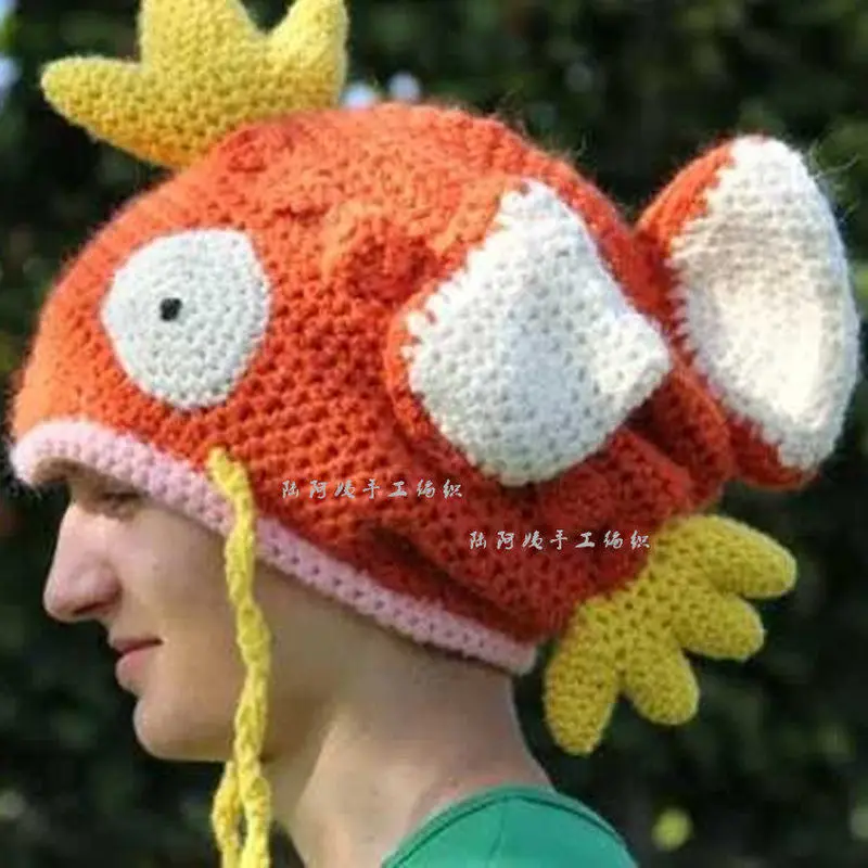 

Вязаная шерстяная шапка ручной работы, забавная теплая шапка с карпом, милая унисекс-модель