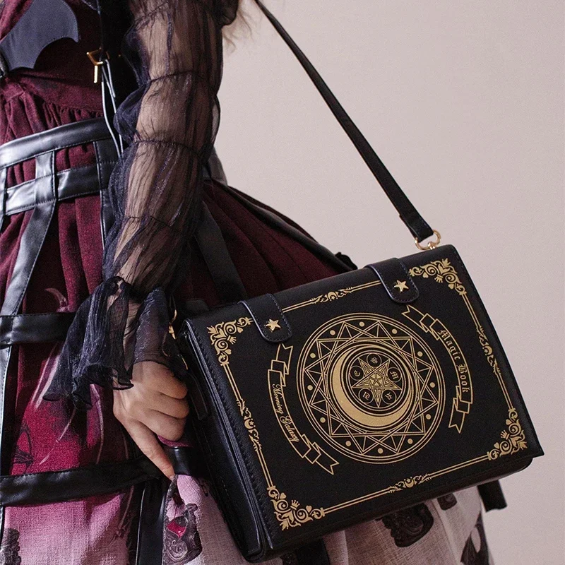 กระเป๋าผู้หญิงสะพายข้างลายดาวพระจันทร์หนังสือมหัศจรรย์กระเป๋าโลลิต้ากระเป๋าสะพายไหล่คู่กระเป๋าเป้เด็กผู้หญิงกระเป๋าหนังมีฝาปิดกระเป๋าถือสำหรับผู้หญิง