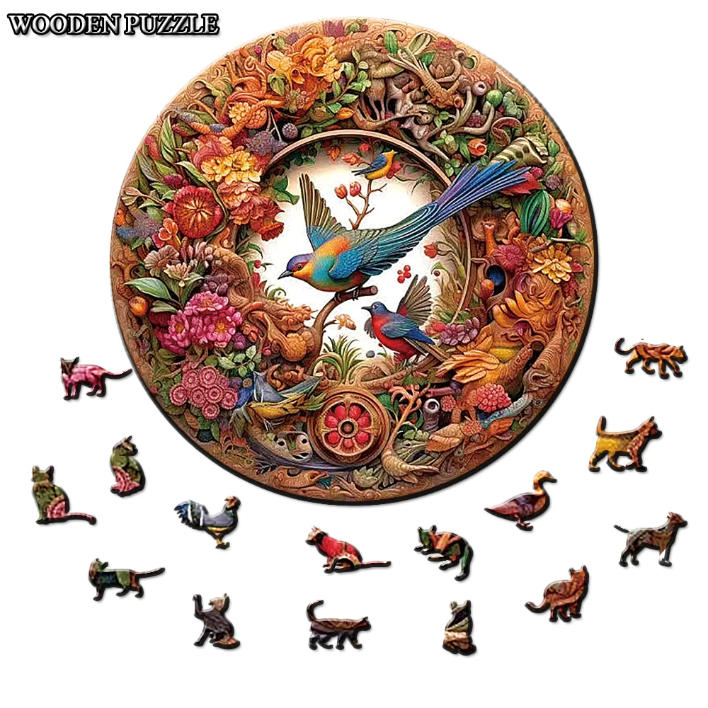 Wooden animal puzzle unique and mysterious circular bird puzzle for adults or children holiday gift interactive game wooden toys