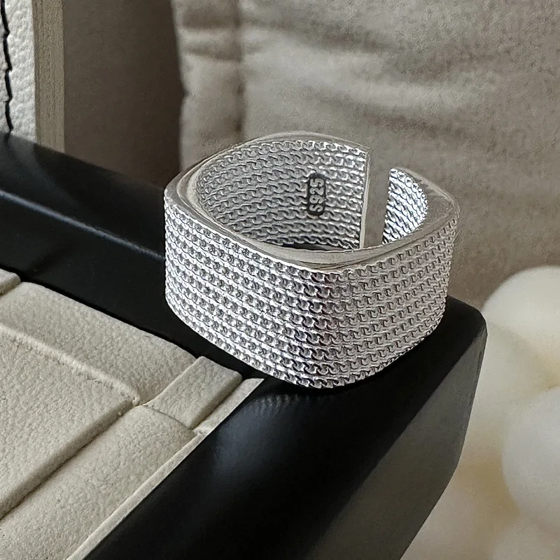 925 Sterling Silver Rings for Women Couple Minimalist Handmade Simple Square Chain Ring Fine Jewelry Gift Prevent Allergy