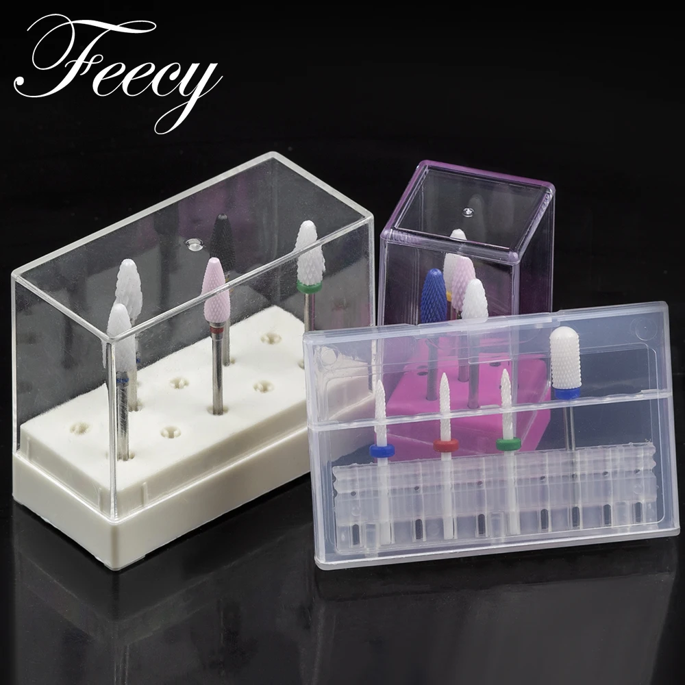 Acrylic Clear Storage Box for Nail Drill bits Holder Stand Empty Nail Milling Cutter Display Container 10/20 Slots Organizer