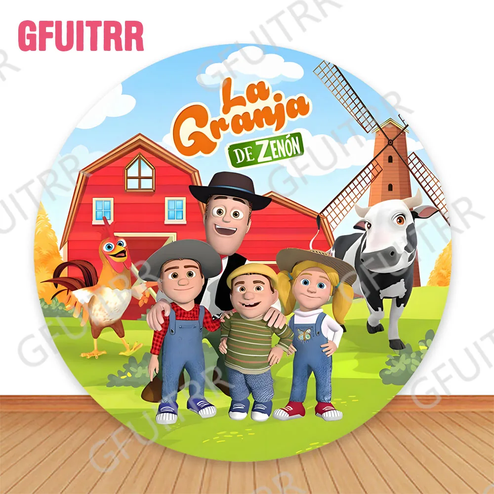 La Granja De Zenon Round Backdrop Animals Farm Theme Baby Shower Cylinder Covers Kids Birthday Party Decoration Photo Props