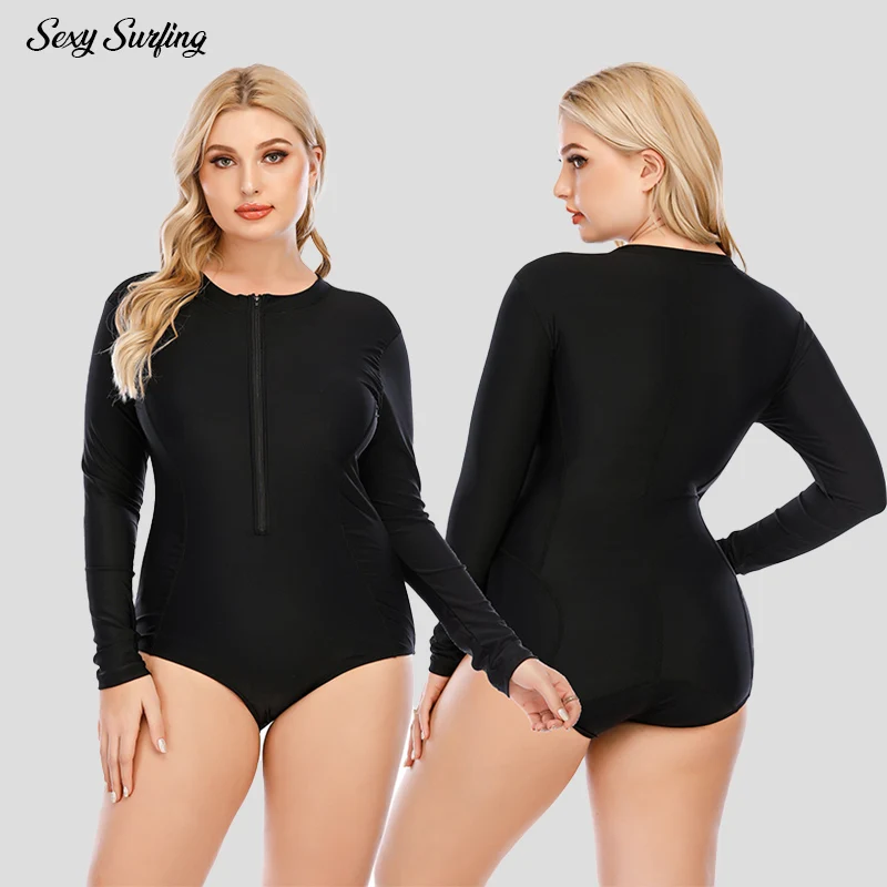 Plus Size Uv Proof Lycra Women's One-piece Long Sleeve Surfing Suit Sunscreen Women's Swimsuit Sexy Bikini Diving Suit Large Siz