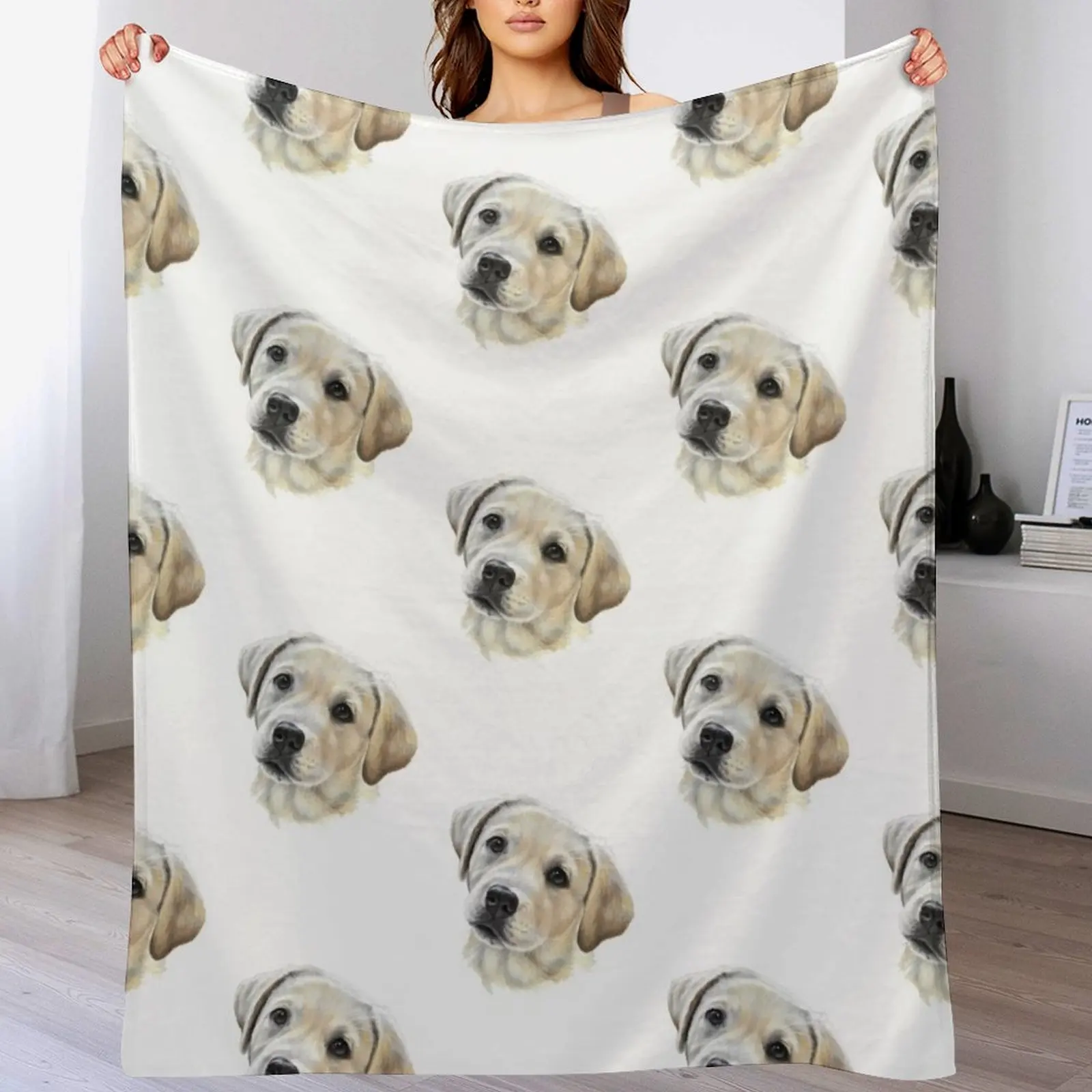 

Golden labrador puppy Throw Blanket Shaggy Soft Plush Plaid Blankets