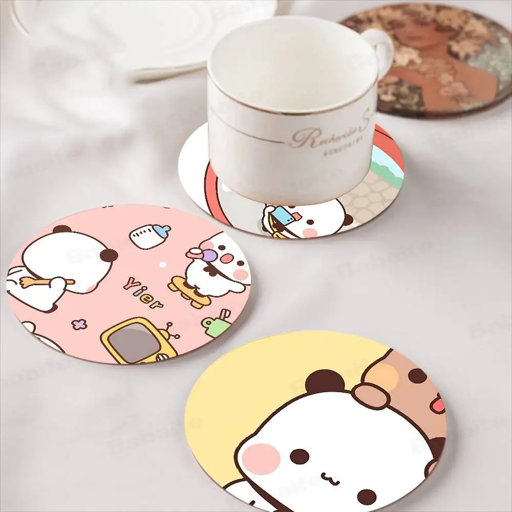 Character Bubu and Dudu Printed Coasters Suitable for Daily Family Party Decoration, Office, Non-Slip Wooden Coasters