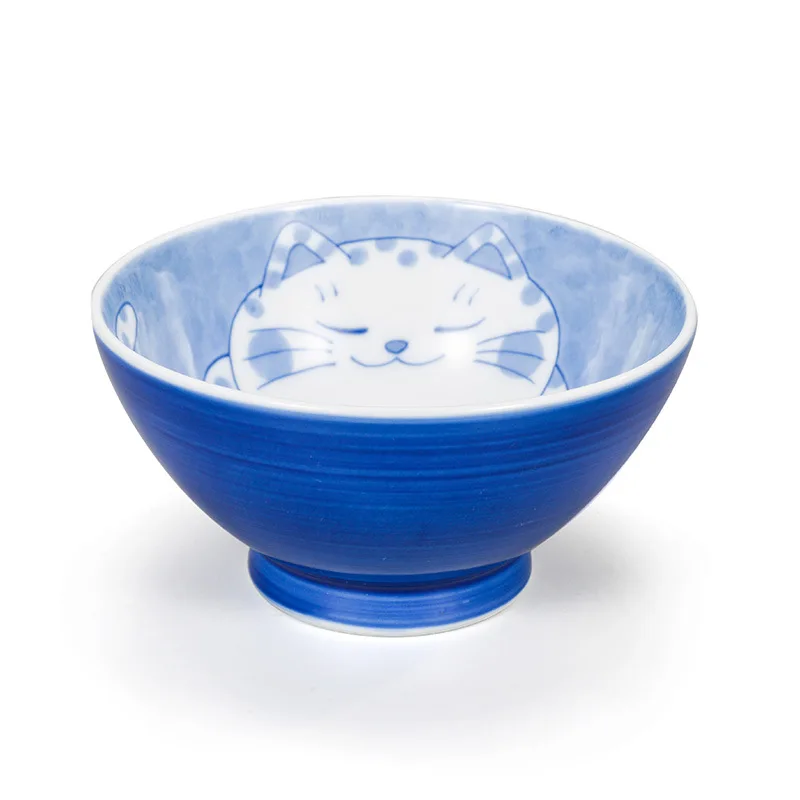 Japanese Ceramic Tableware Ware Japanese Cute Cat Patterned Rice Noodle Bowl Plate Under-glaze Craft