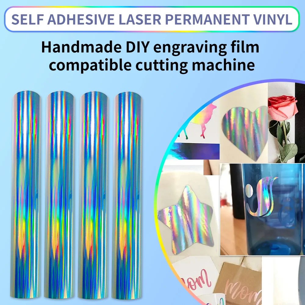 1Roll 120cm Holographic Vinyl Roll Permanent Sticker Film Waterproof Self-Adhesive for All Cutting Machines DIY Stickers