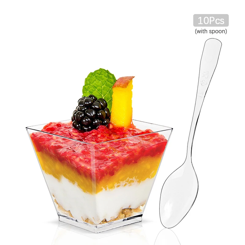 10pcs Plastic Dessert Cups Square Trapezoid Disposable Food Cake Dessert Cup Cube Pudding Sauce Jelly Container Десертная Чашка