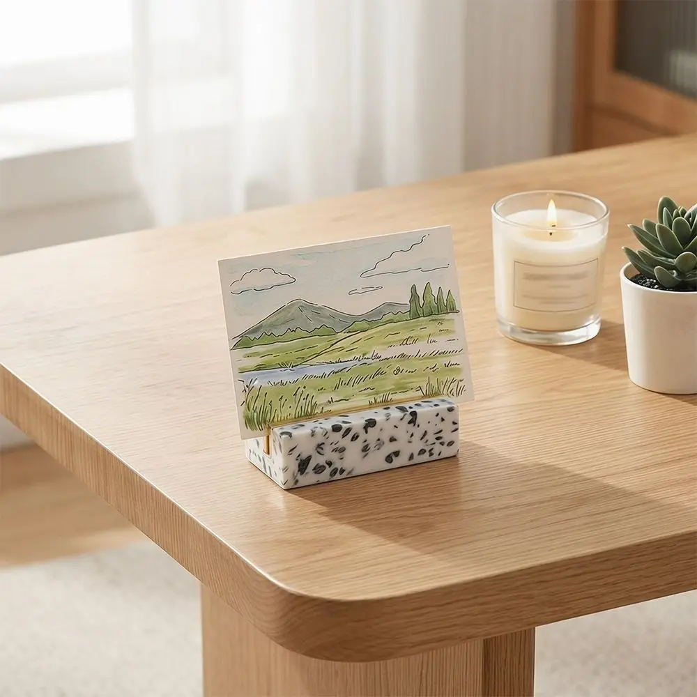 Marble Texture Desktop Business Card Holder Display Clip Creative Design Postcard Calendar Stand Modern Elegant