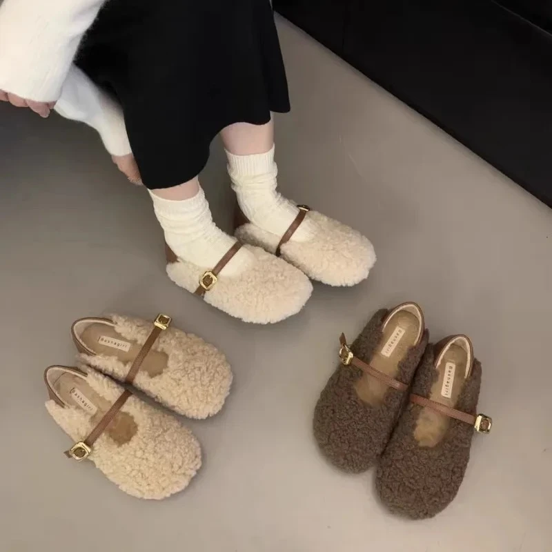

Women's Shoes Winter Fur Fluffy Shoes Plush Warm Cotton Slippers Casual Loafers Comfort Walking Flat Shoes Zapatillas Casa Mujer