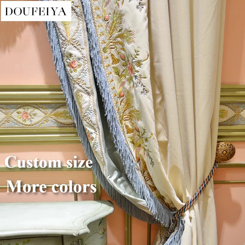 

Luxury Embroidery European Blackout Curtains for Living Room Bedroom Dining Hall Custom Size Decor Tulle Door screen Valance