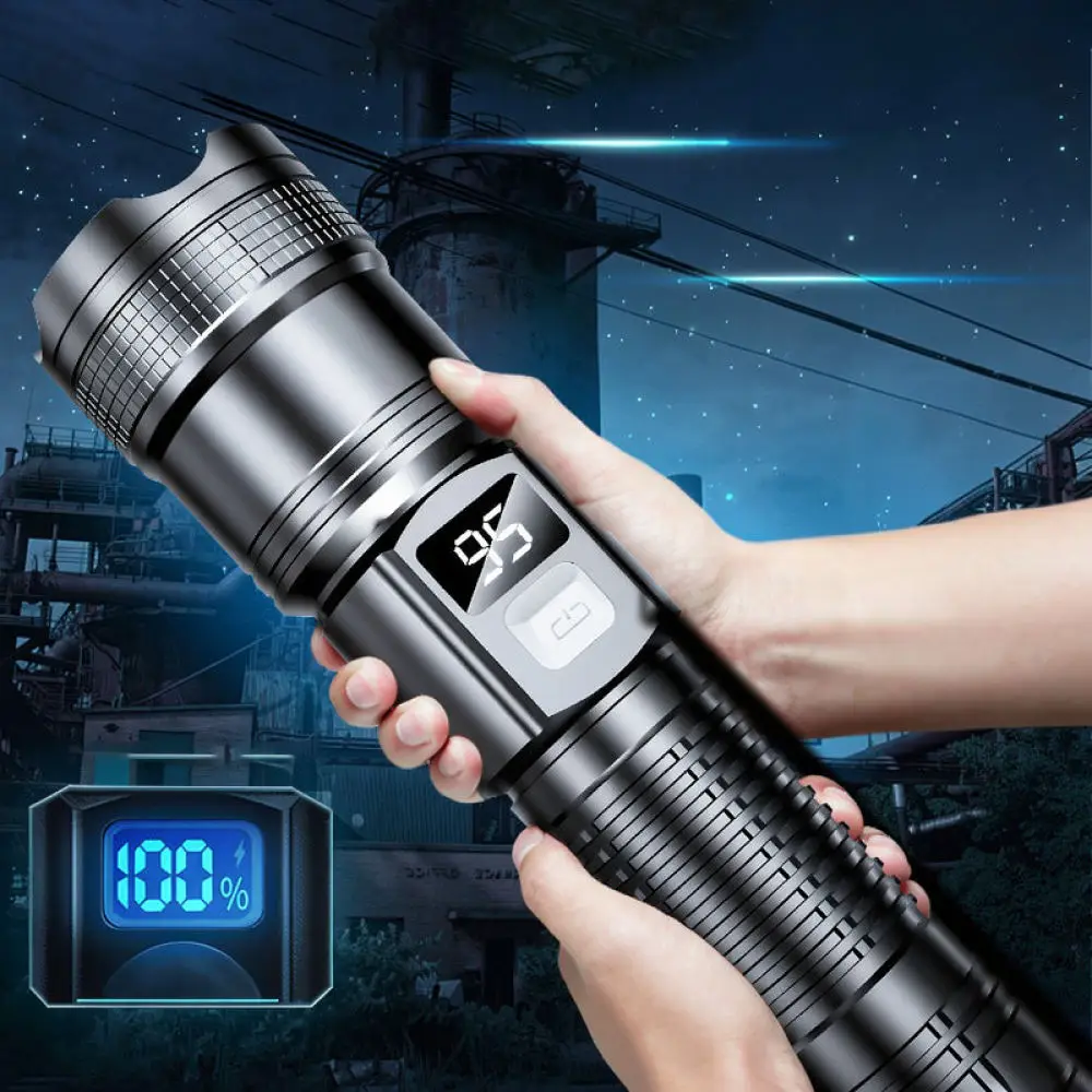 Portable LED Flashlight Rechargeable Zoomable Torch Strong Light Compact Tactical Lamp For Hiking Camping Emergency Kit