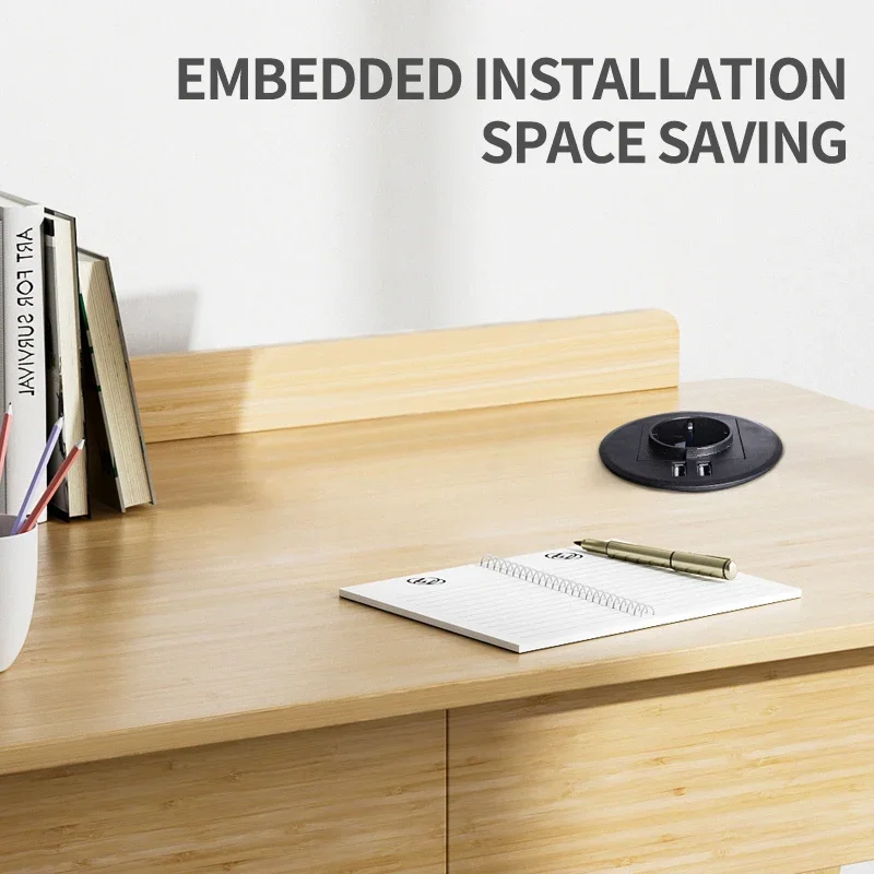 Desktopcontactdoos Multifunctionele EU-aansluiting met 2USB/USB Type-C verzonken desktopstekker Ronde aansluiting