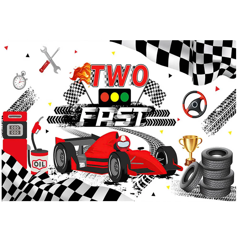 Mocsicka tema Racing bambini compleanno sfondo due veloce rosso sport Car Boy 2nd Birthday Party Decor sfondo Photocall puntelli