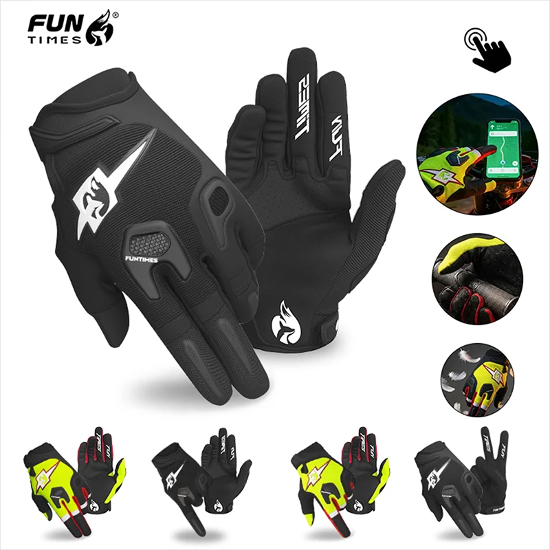 

Мотоциклетные перчатки FUNTIMES Pure Black/Fluorescent Green для мужчин – персонализированные, для активного отдыха, с раздельными пальцами